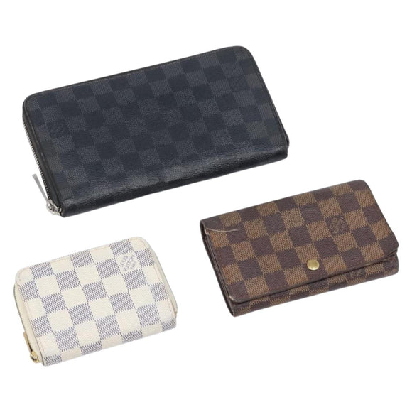 LOUIS VUITTON Damier Graphite Ebene Azur Wallet 3 Set LV Auth 213646
