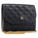 CHANEL Matelasse Chain Shoulder Bag Lamb Skin Black CC Auth 213664V-1