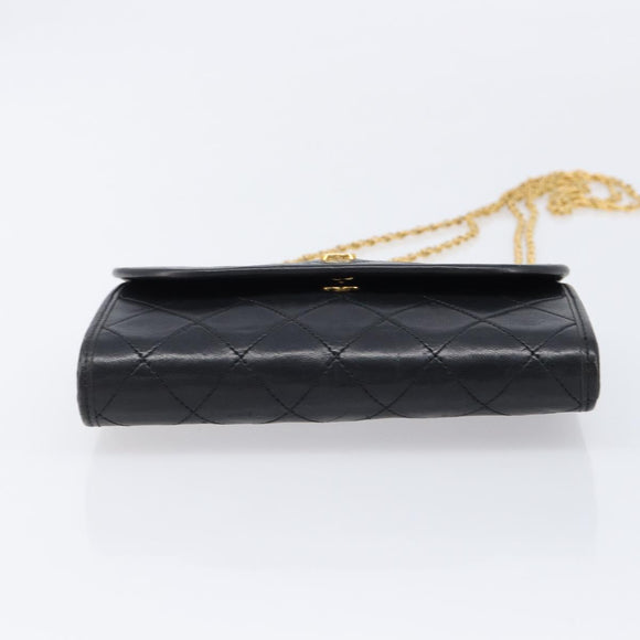 CHANEL Matelasse Chain Shoulder Bag Lamb Skin Black CC Auth 213664V