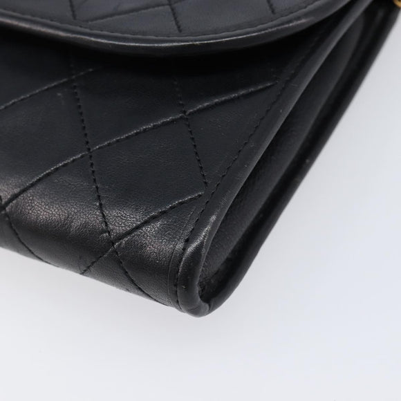 CHANEL Matelasse Chain Shoulder Bag Lamb Skin Black CC Auth 213664V