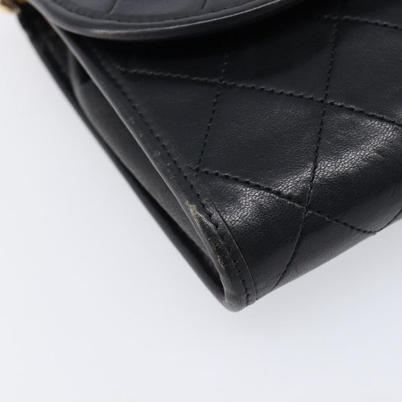 CHANEL Matelasse Chain Shoulder Bag Lamb Skin Black CC Auth 213664V