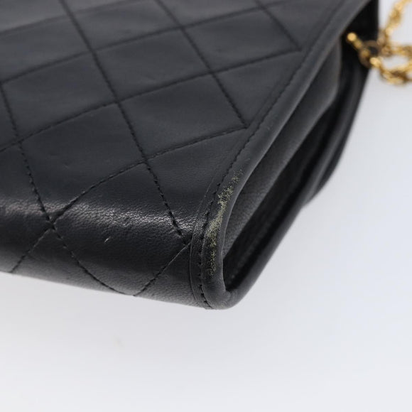 CHANEL Matelasse Chain Shoulder Bag Lamb Skin Black CC Auth 213664V