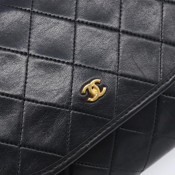 CHANEL Matelasse Chain Shoulder Bag Lamb Skin Black CC Auth 213664V
