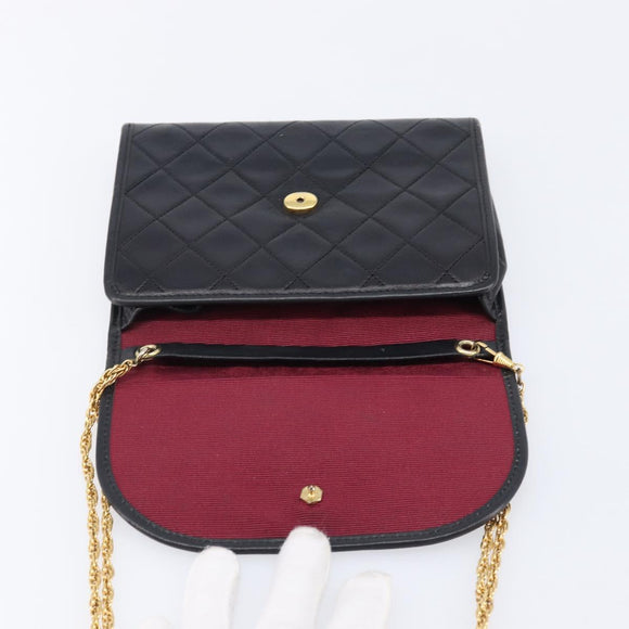 CHANEL Matelasse Chain Shoulder Bag Lamb Skin Black CC Auth 213664V