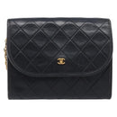 CHANEL Matelasse Chain Shoulder Bag Lamb Skin Black CC Auth 213664V-2