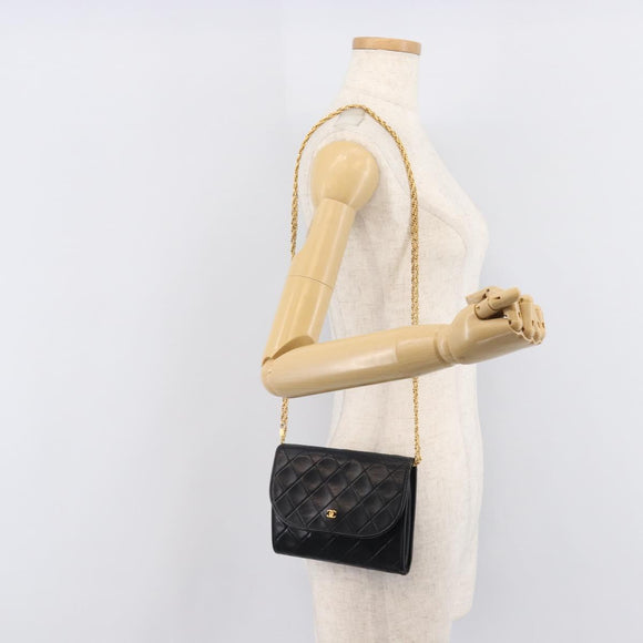 CHANEL Matelasse Chain Shoulder Bag Lamb Skin Black CC Auth 213664V