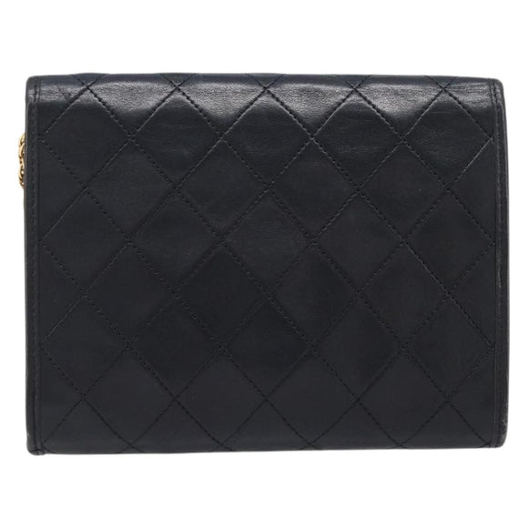 CHANEL Matelasse Chain Shoulder Bag Lamb Skin Black CC Auth 213664V