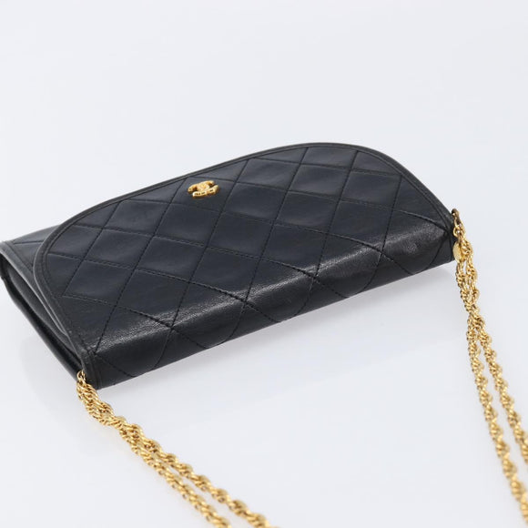 CHANEL Matelasse Chain Shoulder Bag Lamb Skin Black CC Auth 213664V