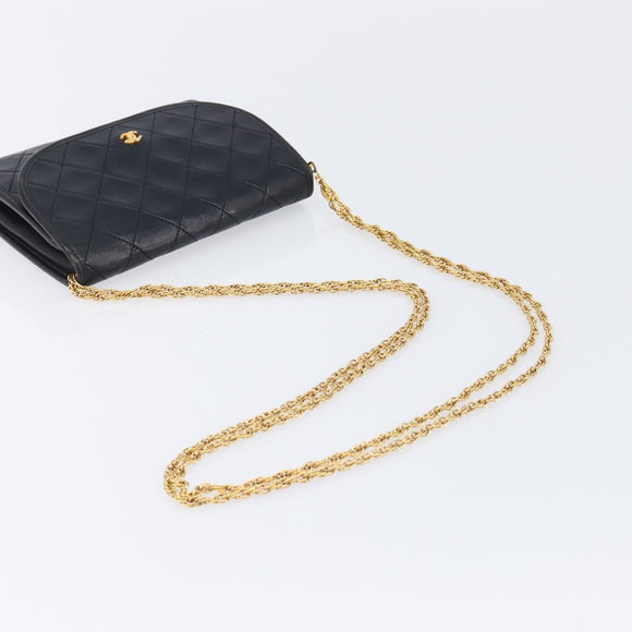 CHANEL Matelasse Chain Shoulder Bag Lamb Skin Black CC Auth 213664V