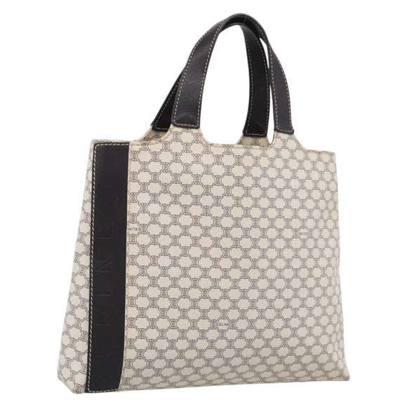 CELINE Macadam Canvas Hand Bag PVC Leather White Gold Auth 213665A