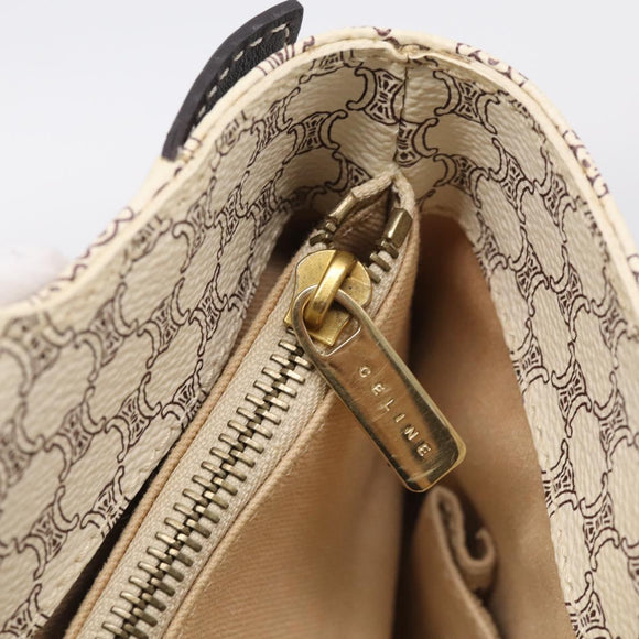 CELINE Macadam Canvas Hand Bag PVC Leather White Gold Auth 213665A