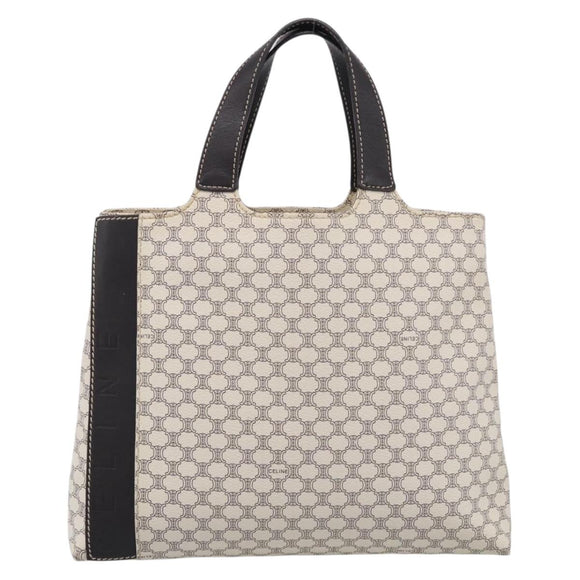 CELINE Macadam Canvas Hand Bag PVC Leather White Gold Auth 213665A
