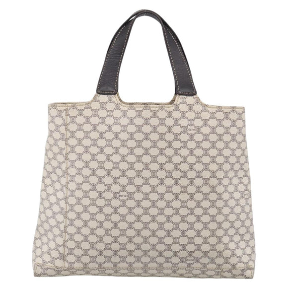 CELINE Macadam Canvas Hand Bag PVC Leather White Gold Auth 213665A