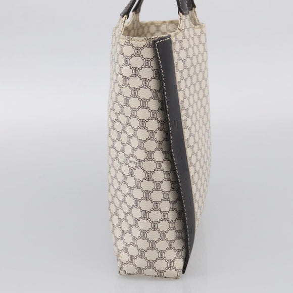 CELINE Macadam Canvas Hand Bag PVC Leather White Gold Auth 213665A