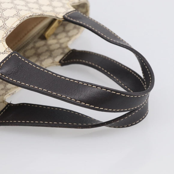 CELINE Macadam Canvas Hand Bag PVC Leather White Gold Auth 213665A