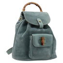 GUCCI Bamboo Backpack Suede Green Gold 003 2058 0030 Auth 213670A-1
