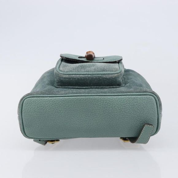 GUCCI Bamboo Backpack Suede Green Gold 003 2058 0030 Auth 213670A