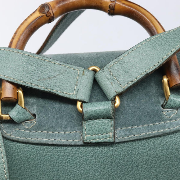 GUCCI Bamboo Backpack Suede Green Gold 003 2058 0030 Auth 213670A