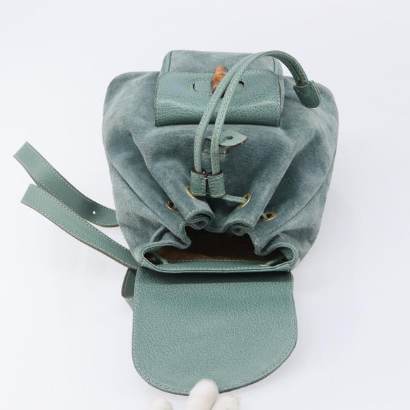 GUCCI Bamboo Backpack Suede Green Gold 003 2058 0030 Auth 213670A