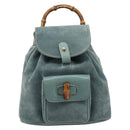 GUCCI Bamboo Backpack Suede Green Gold 003 2058 0030 Auth 213670A-2