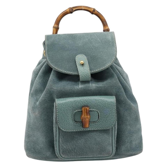 GUCCI Bamboo Backpack Suede Green Gold 003 2058 0030 Auth 213670A