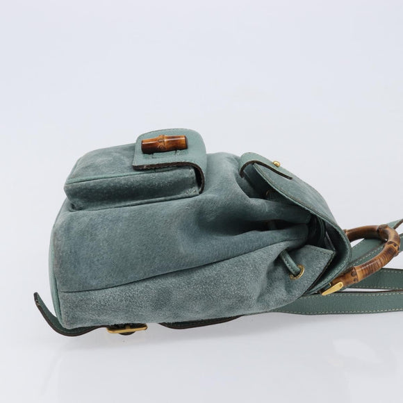 GUCCI Bamboo Backpack Suede Green Gold 003 2058 0030 Auth 213670A