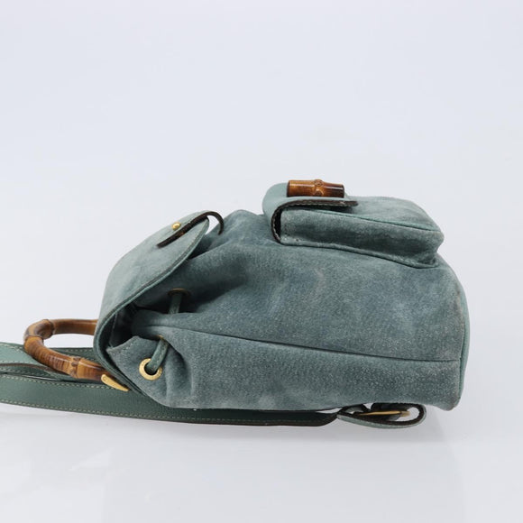 GUCCI Bamboo Backpack Suede Green Gold 003 2058 0030 Auth 213670A