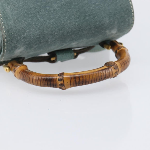 GUCCI Bamboo Backpack Suede Green Gold 003 2058 0030 Auth 213670A