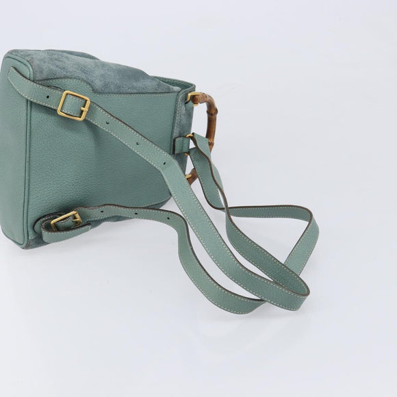GUCCI Bamboo Backpack Suede Green Gold 003 2058 0030 Auth 213670A