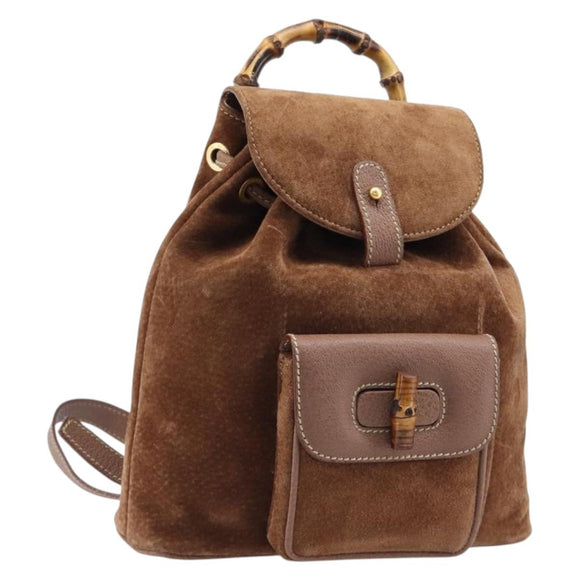 GUCCI Bamboo Backpack Suede Brown Gold 003 1705 0030 Auth 213671A