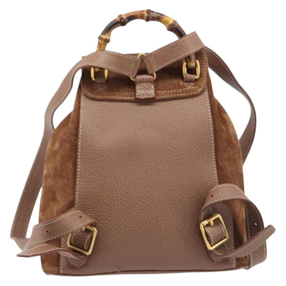 GUCCI Bamboo Backpack Suede Brown Gold 003 1705 0030 Auth 213671A