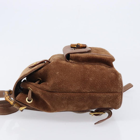 GUCCI Bamboo Backpack Suede Brown Gold 003 1705 0030 Auth 213671A