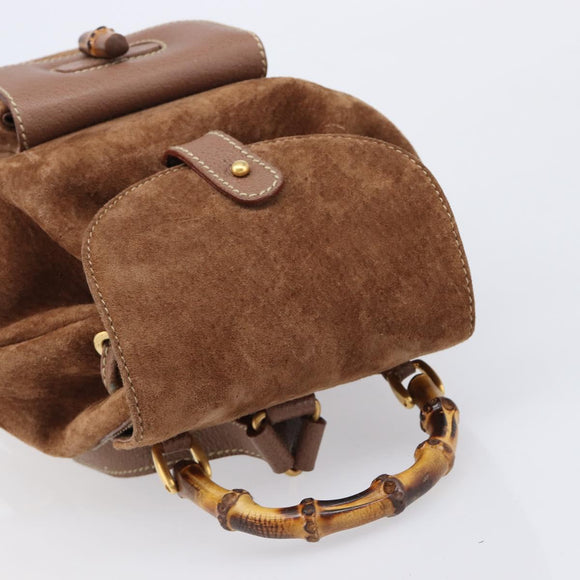 GUCCI Bamboo Backpack Suede Brown Gold 003 1705 0030 Auth 213671A