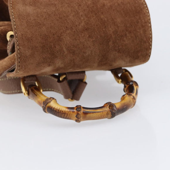 GUCCI Bamboo Backpack Suede Brown Gold 003 1705 0030 Auth 213671A