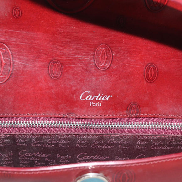 Cartier Shoulder Bag Patent leather Bordeaux Silver Auth 213672