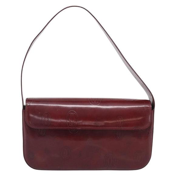 Cartier Shoulder Bag Patent leather Bordeaux Silver Auth 213672