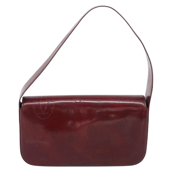 Cartier Shoulder Bag Patent leather Bordeaux Silver Auth 213672