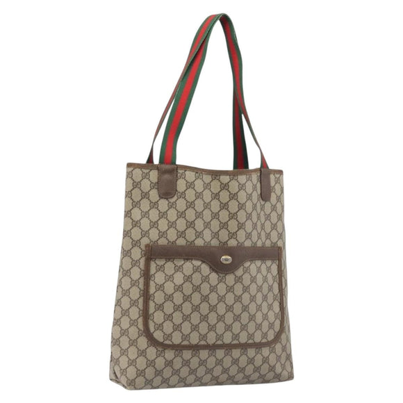 GUCCI GG Supreme Web Sherry Line Tote Bag PVC Beige Gold 40 02 003 Auth 213679