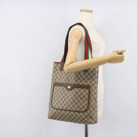 GUCCI GG Supreme Web Sherry Line Tote Bag PVC Beige Gold 40 02 003 Auth 213679