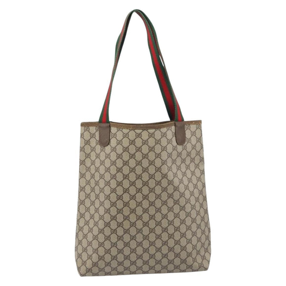 GUCCI GG Supreme Web Sherry Line Tote Bag PVC Beige Gold 40 02 003 Auth 213679