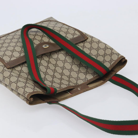 GUCCI GG Supreme Web Sherry Line Tote Bag PVC Beige Gold 40 02 003 Auth 213679