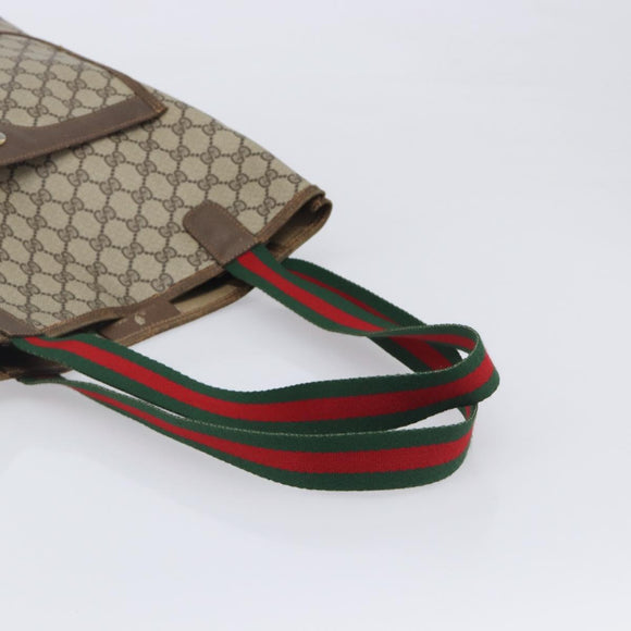 GUCCI GG Supreme Web Sherry Line Tote Bag PVC Beige Gold 40 02 003 Auth 213679