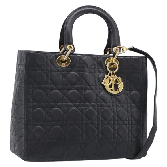 Christian Dior Cannage Lady Dior Large Hand Bag Lamb Skin 2way Auth 213685V