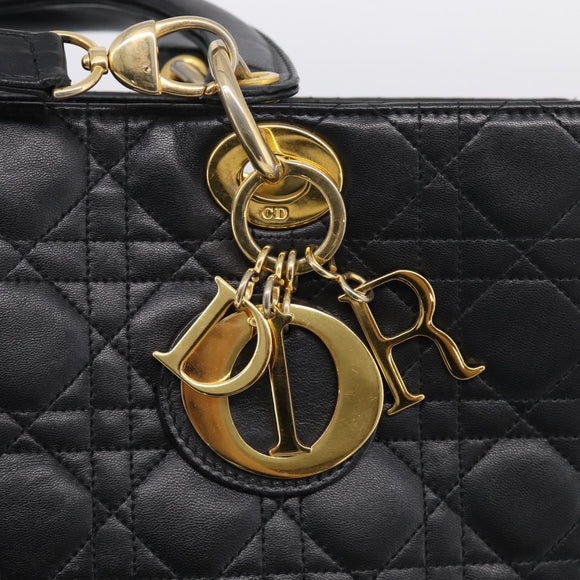 Christian Dior Cannage Lady Dior Large Hand Bag Lamb Skin 2way Auth 213685V