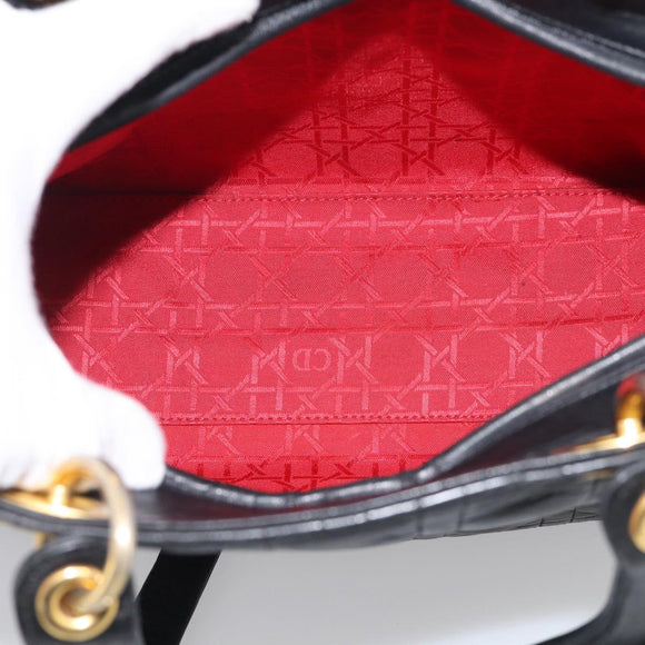 Christian Dior Cannage Lady Dior Large Hand Bag Lamb Skin 2way Auth 213685V