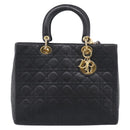 Christian Dior Cannage Lady Dior Large Hand Bag Lamb Skin 2way Auth 213685V-2