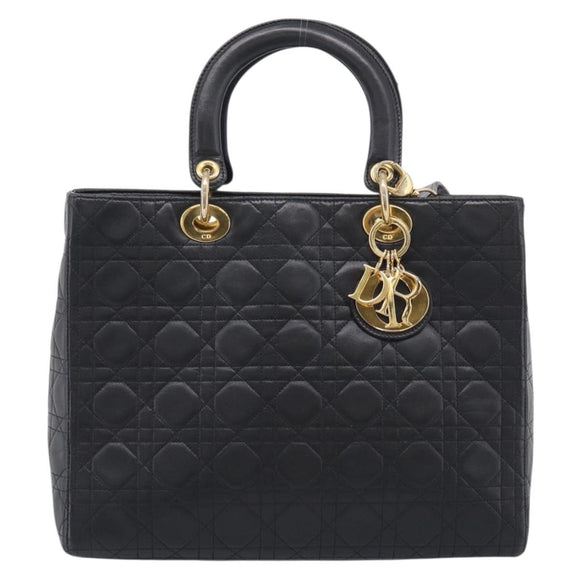 Christian Dior Cannage Lady Dior Large Hand Bag Lamb Skin 2way Auth 213685V