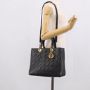 Christian Dior Cannage Lady Dior Large Hand Bag Lamb Skin 2way Auth 213685V-25