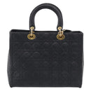 Christian Dior Cannage Lady Dior Large Hand Bag Lamb Skin 2way Auth 213685V-3