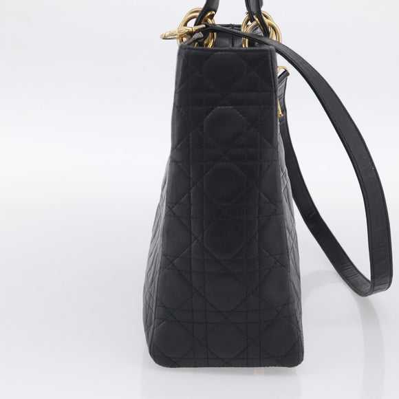 Christian Dior Cannage Lady Dior Large Hand Bag Lamb Skin 2way Auth 213685V